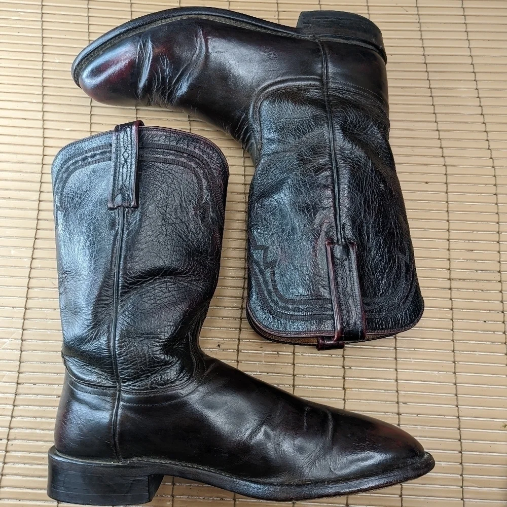 Lucchese 2000 Classic Black Cherry/Burgundy Leather Cowboy Boots men's s…